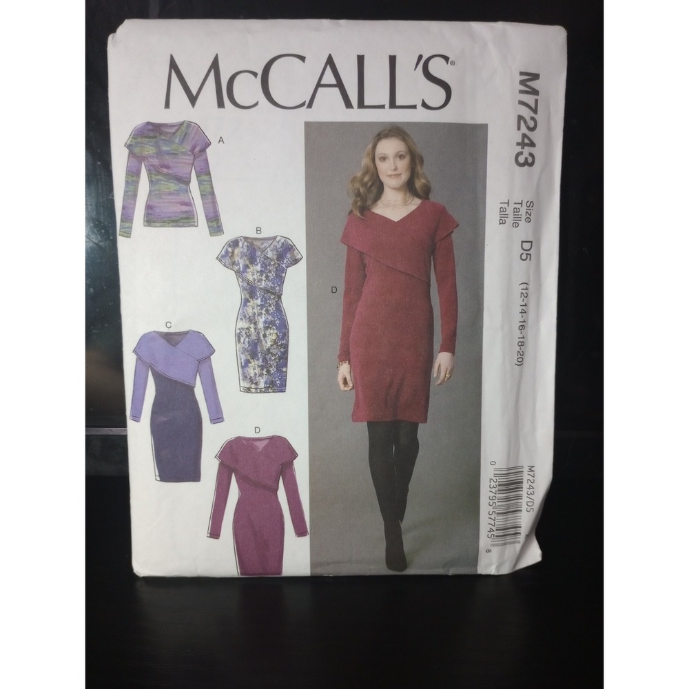 NEW McCall's M7243 Misses Knit Top Dress Sewing Pattern D5 Sizes 12-20 Uncut